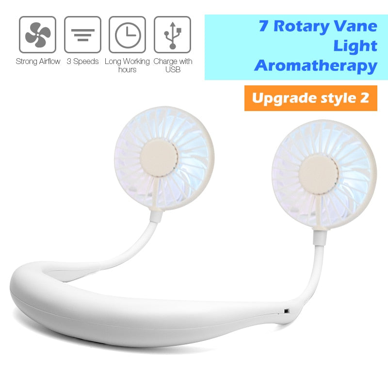 Mini USB Portable Fan Neck Fan Neckband With Rechargeable Battery Small Desk Fans handheld  Air Cooler Conditioner for Room