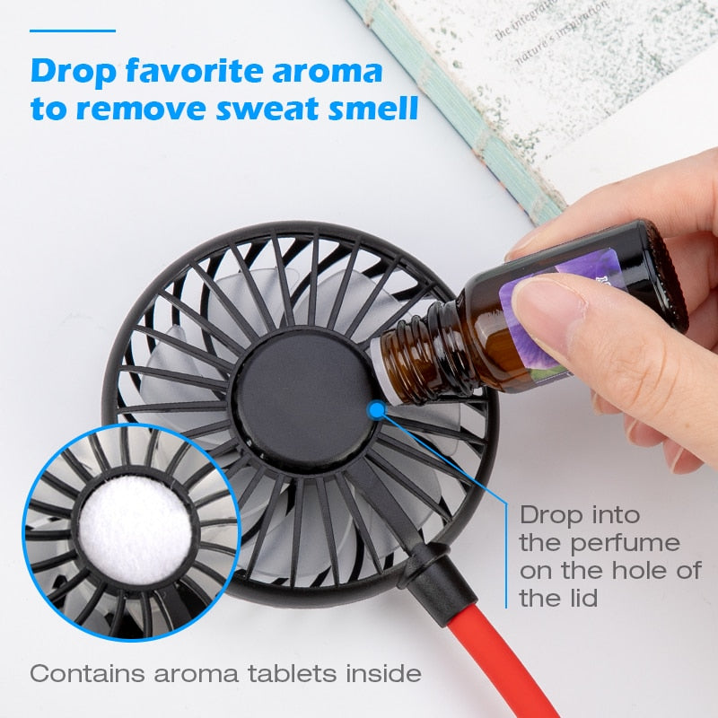 Mini USB Portable Fan Neck Fan Neckband With Rechargeable Battery Small Desk Fans handheld  Air Cooler Conditioner for Room